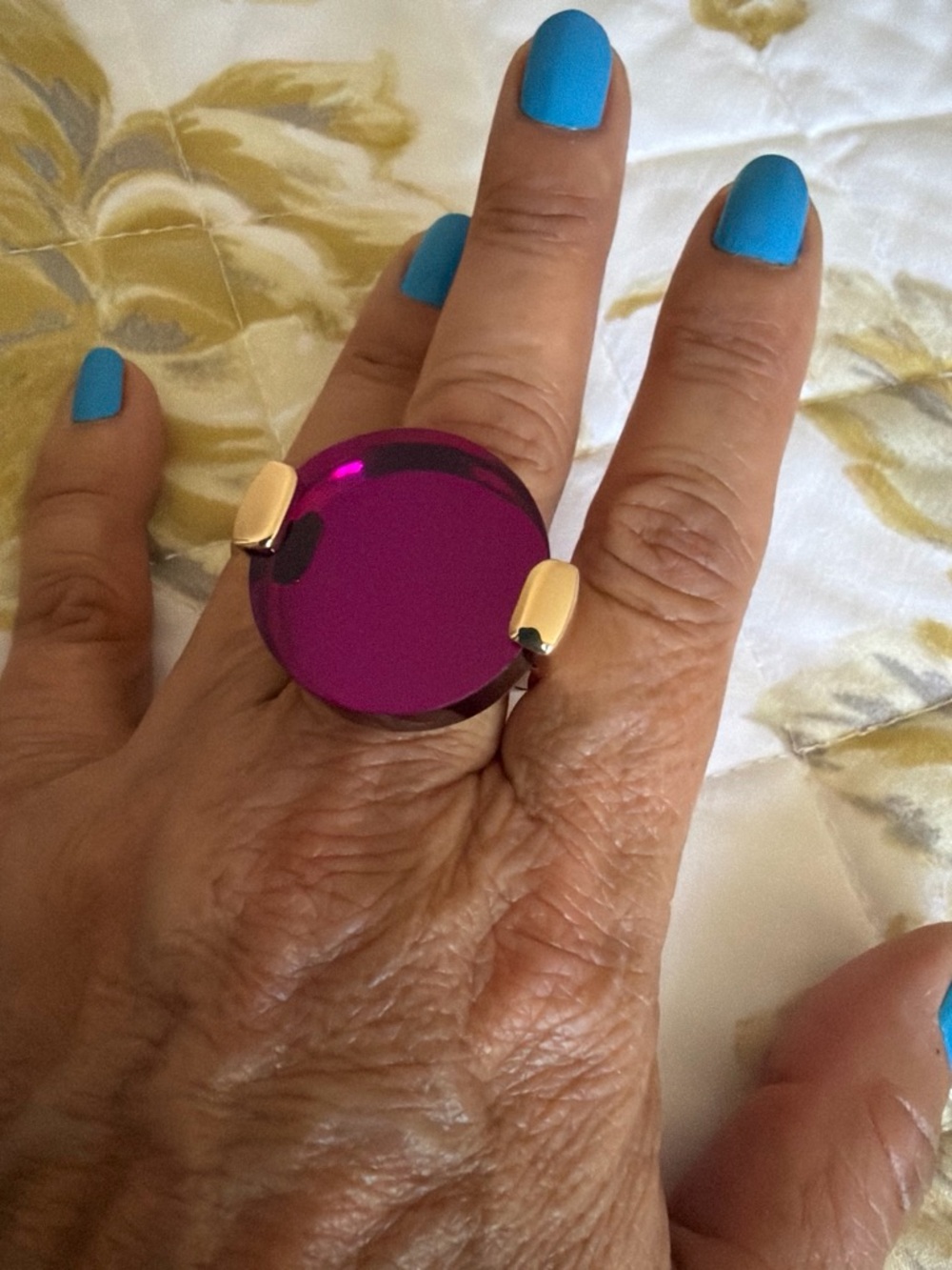 Bold Magenta Statement Ring with Gold Accents - Women Accessories